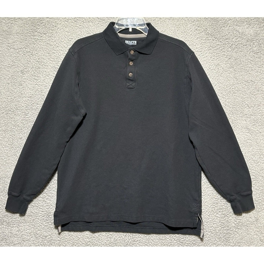 Duluth Trading Co Polo Shirt Men's M Relaxed Fit Black Long Sleeve Workwear